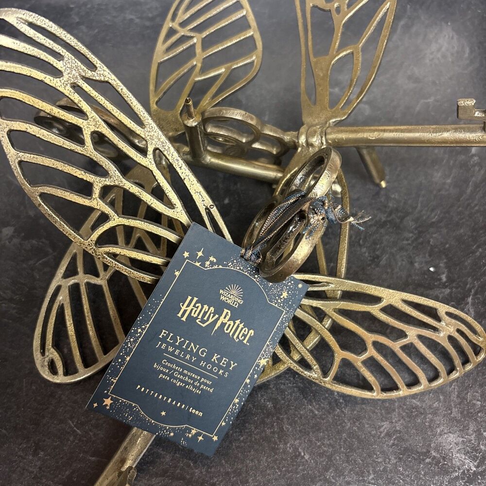 Harry Potter Flying Key Jewelry Hooks Magical Set Of 3 PBTeen Gold Wall Decor